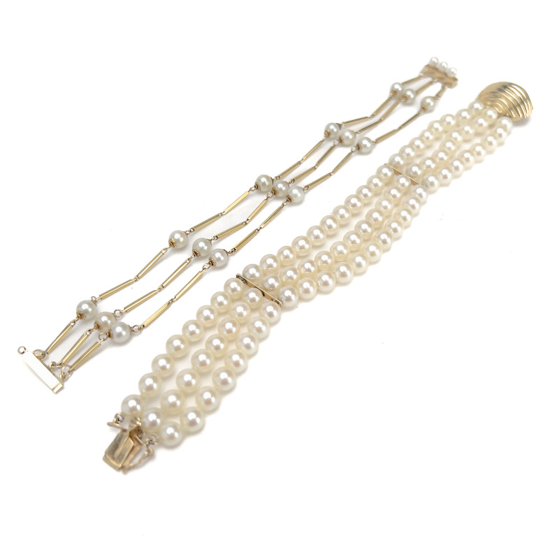Two Gold and Pearl (Three Strand) Bracelets