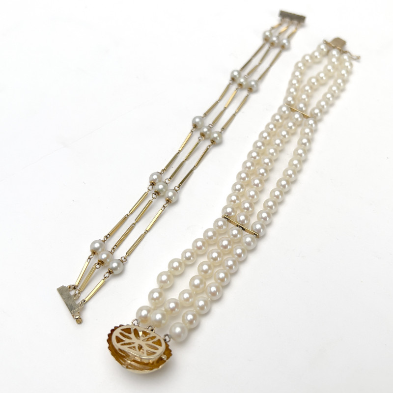 Two Gold and Pearl (Three Strand) Bracelets