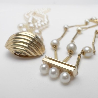 Two Gold and Pearl (Three Strand) Bracelets