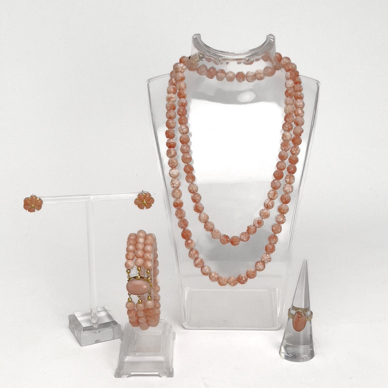 Gold Angel Skin Coral Necklace, Bracelet, Ring, and Earrings