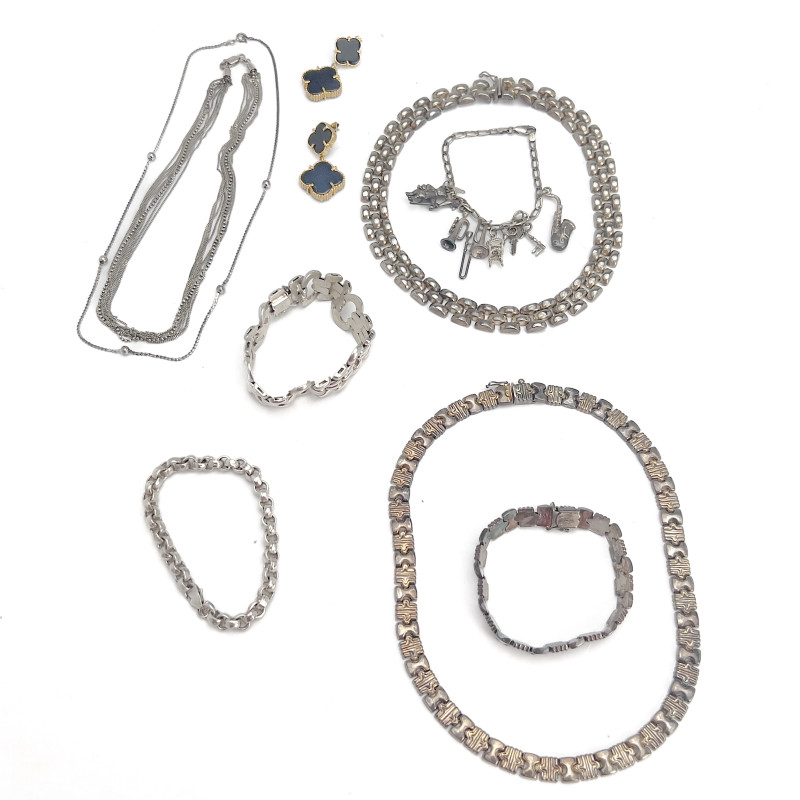 Silver Necklaces and Bracelets, Group of 9
