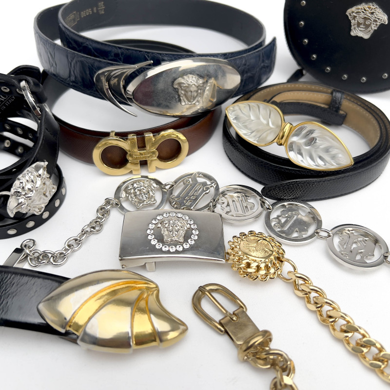 Versace, Ferragamo, Lalique, and Others - Designer Belts, Group of 8