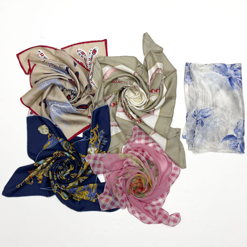 Cartier, Ferragamo, Valentino &amp; Others - Designer Silk Scarves, Group of 5
