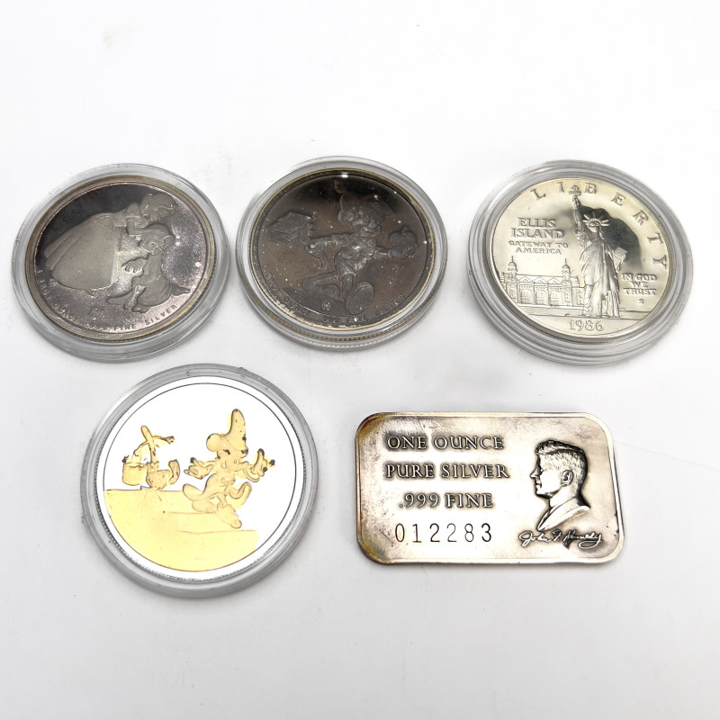 Five Silver Coins including Disney Commemoratives
