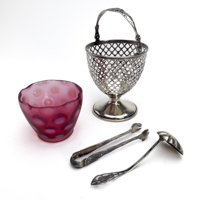 Silver Sugar Basket and Accessories, Group of 12