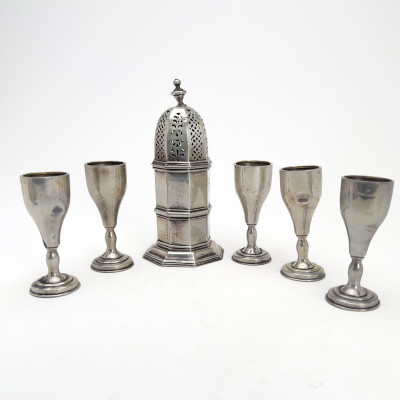 Image for Lot Silver Sugar Caster and Cordials