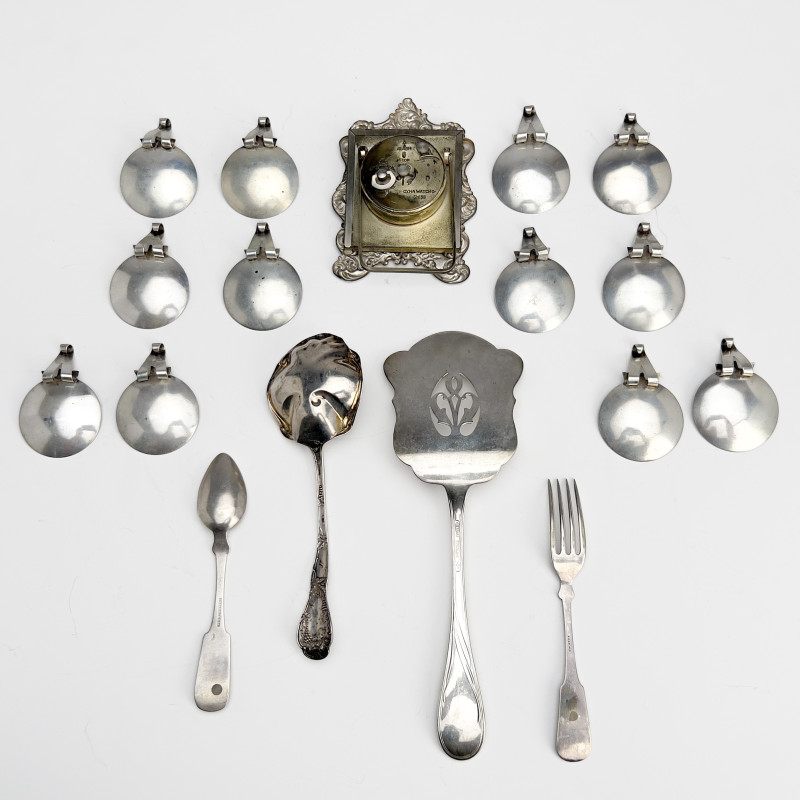 Silver Placecard Holders, Flatware and Clock Group