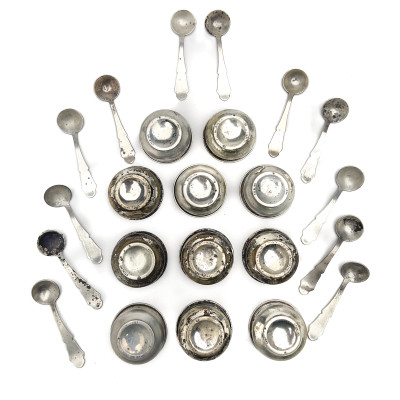 Silver Salt Cellars with Spoons, Group of 12