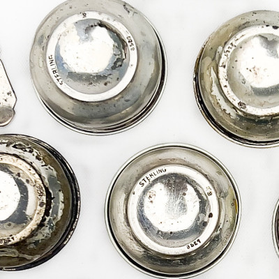 Silver Salt Cellars with Spoons, Group of 12