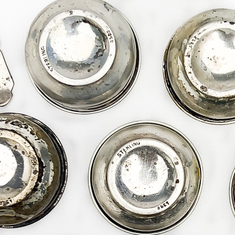 Silver Salt Cellars with Spoons, Group of 12
