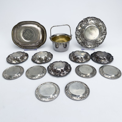 Small Silver Serving Dishes, Group of 14