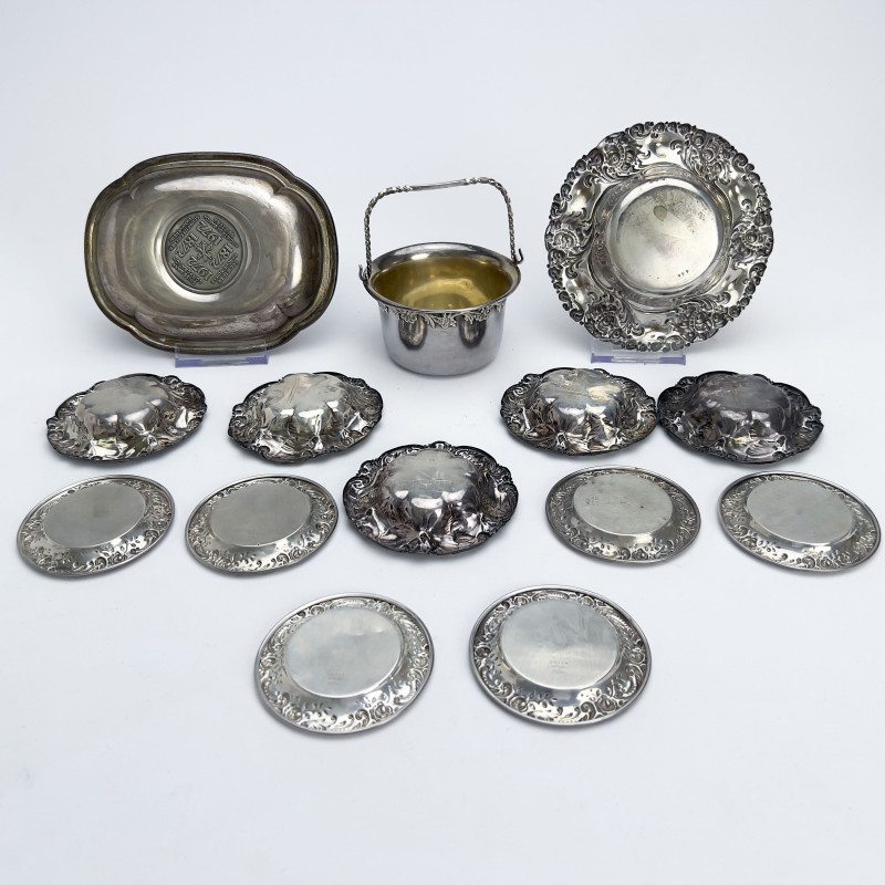 Small Silver Serving Dishes, Group of 14