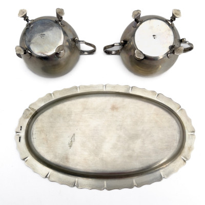 Moss Silver Sugar and Cream Set with Tray