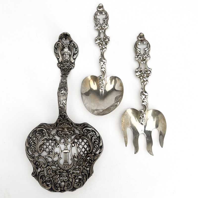 Three Large Ornate Silver Serving Pieces