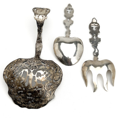 Three Large Ornate Silver Serving Pieces