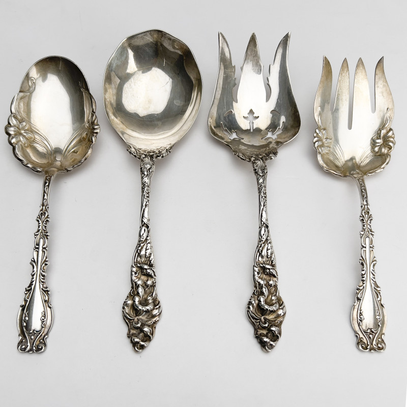 Four Ornate Large Silver Serving Pieces