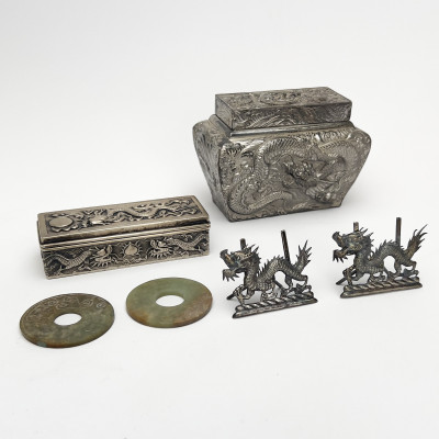 Image for Lot Silver and Nephrite Chinese Dragon Motif Accessories, Group of 6