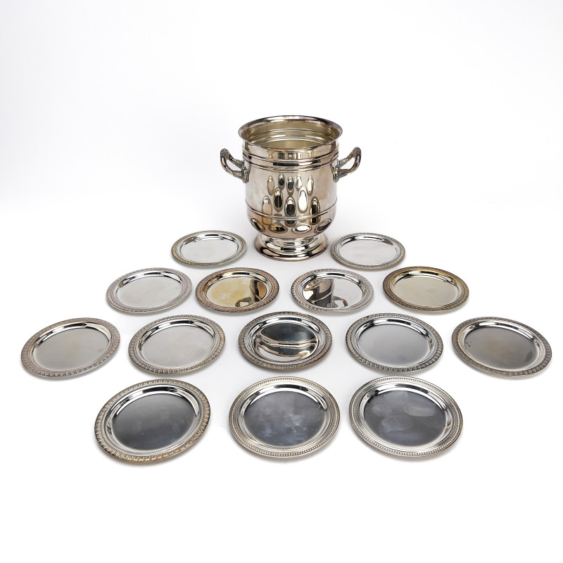Cristofle - Silverplate Champagne Cooler and Malmaison coasters
