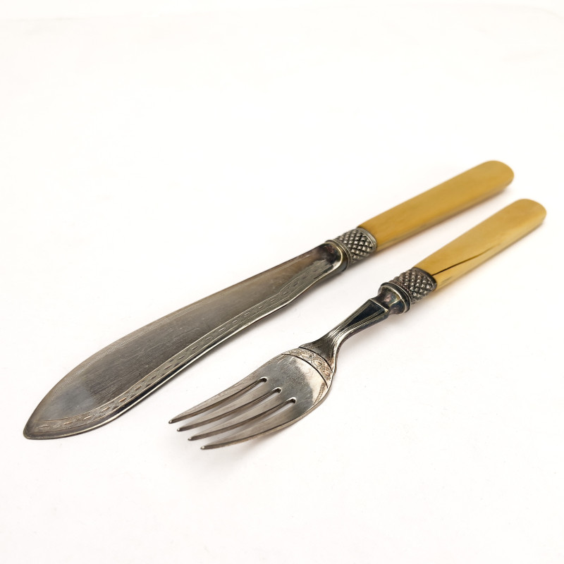 Victorian Silverplate Bone Handle Fish Set