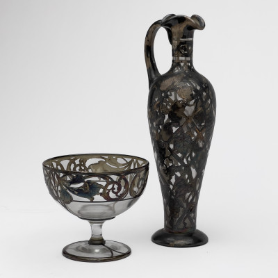 Silver Overlay Dessert Cups and Bottle