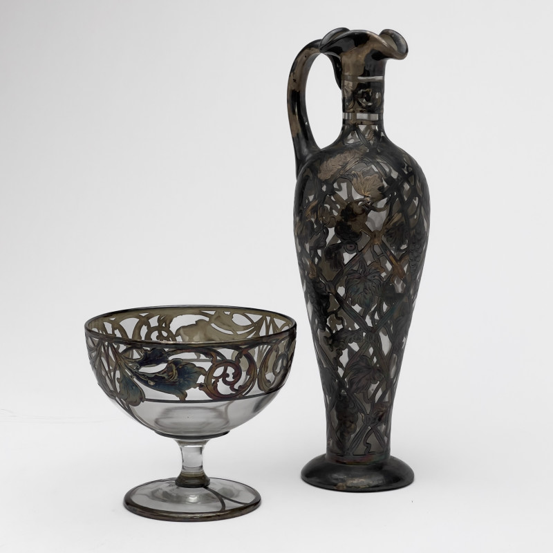 Silver Overlay Dessert Cups and Bottle