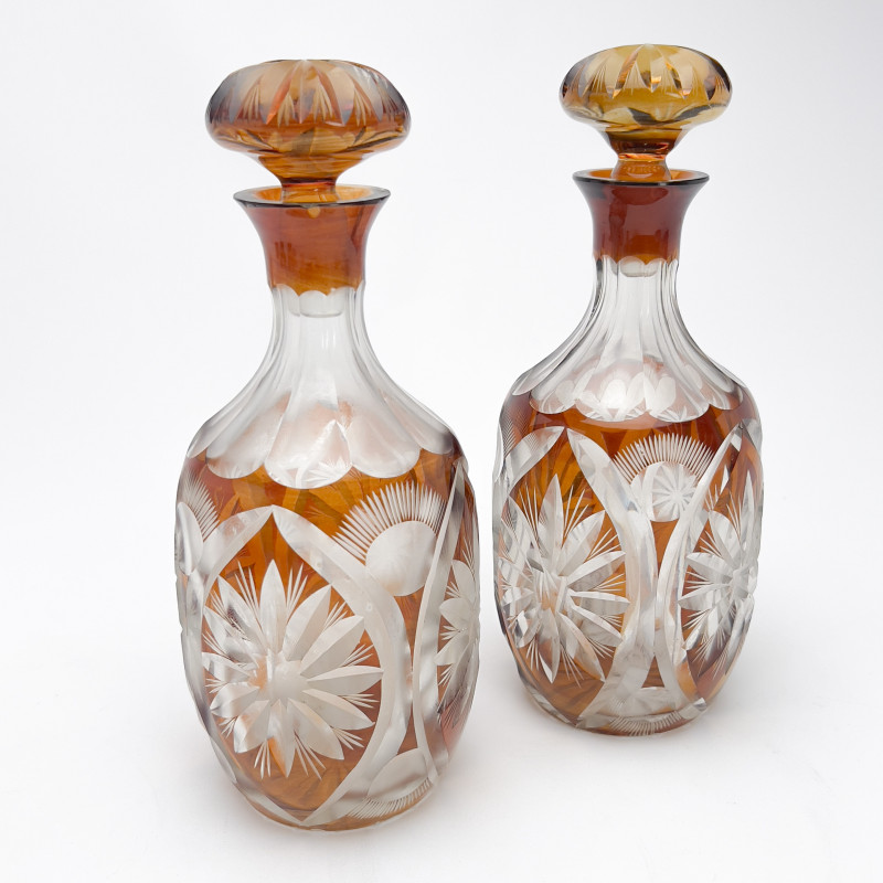 Bohemian Decanters and Gilt Ruby Glass Tumblers