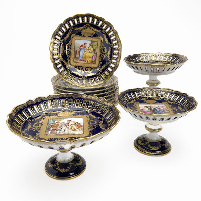 Image for Lot Royal Vienna Reticulated Edge Compote and Plate Set, Group of 12
