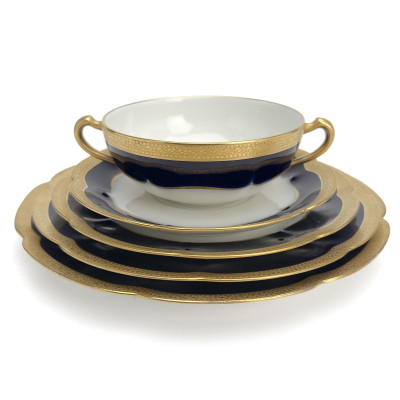 Image for Lot Haviland - Limoges China Queen Pattern Partial Service, Gold and Blue