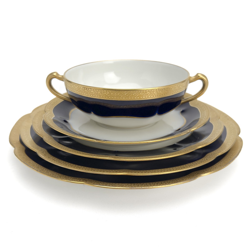 Haviland - Limoges China Queen Pattern Partial Service, Gold and Blue