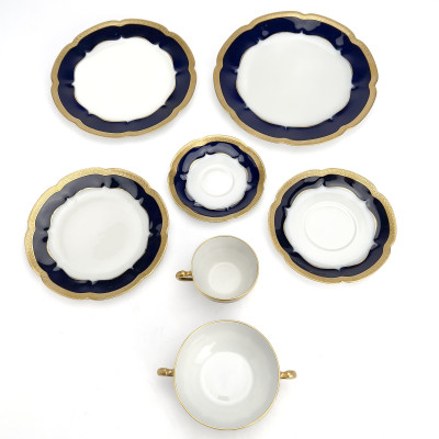 Haviland - Limoges China Queen Pattern Partial Service, Gold and Blue