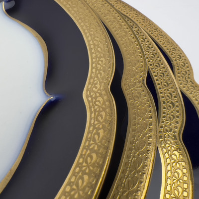 Haviland - Limoges China Queen Pattern Partial Service, Gold and Blue