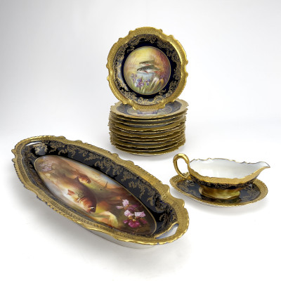 Image for Lot Limoges Ornate Porcelain Fish Service, Set of 15