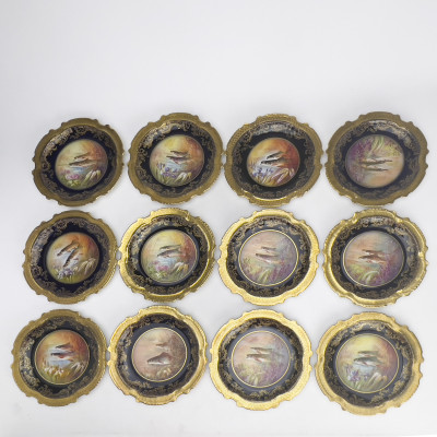 Limoges Ornate Porcelain Fish Service, Set of 15