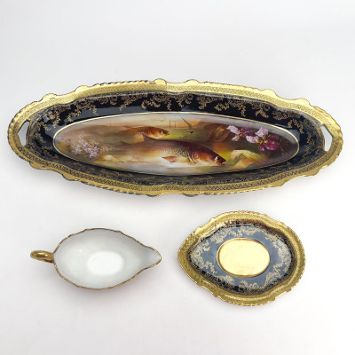 Limoges Ornate Porcelain Fish Service, Set of 15