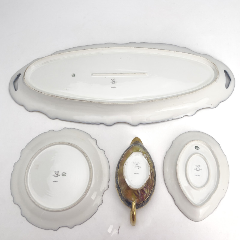 Limoges Ornate Porcelain Fish Service, Set of 15