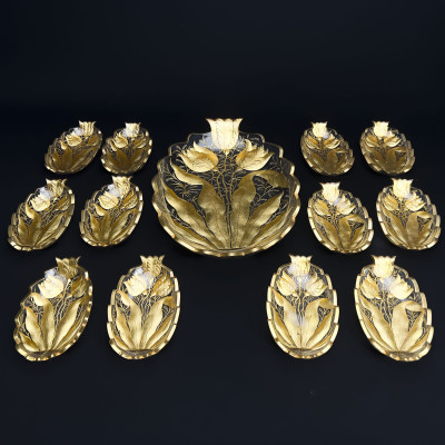 Image for Lot French Gilt Glass Tulip Dishes, Set of 13