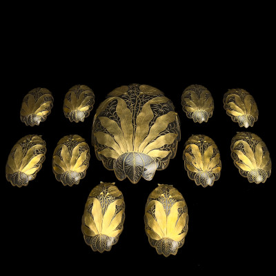 French Gilt Glass Tulip Dishes, Set of 13