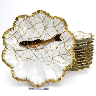 Image for Lot Lanternier & Co - Limoge Fish in Net Plates, Set of 12