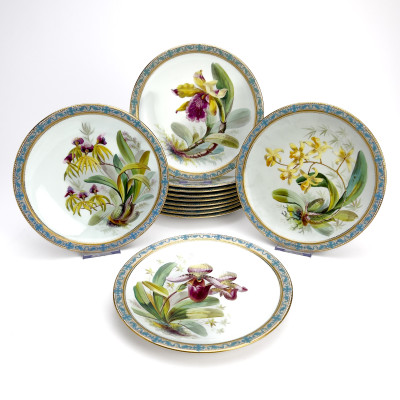 Image for Lot Royal Crown Derby - Botanical Porcelain Plates, Set of 12
