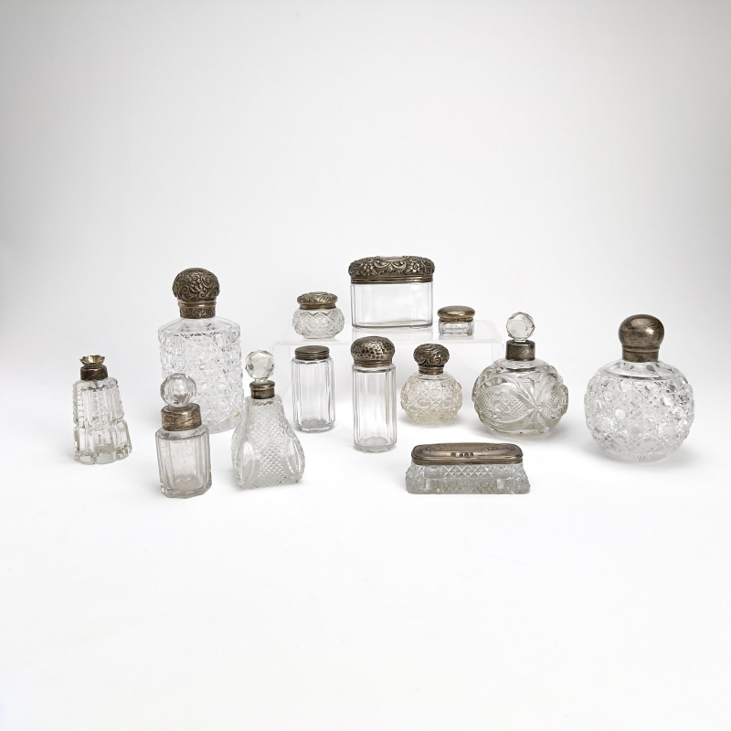 Collection of English Silver and Crystal Dresser Jars