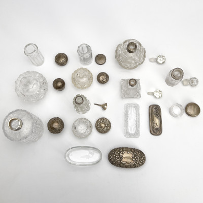 Collection of English Silver and Crystal Dresser Jars