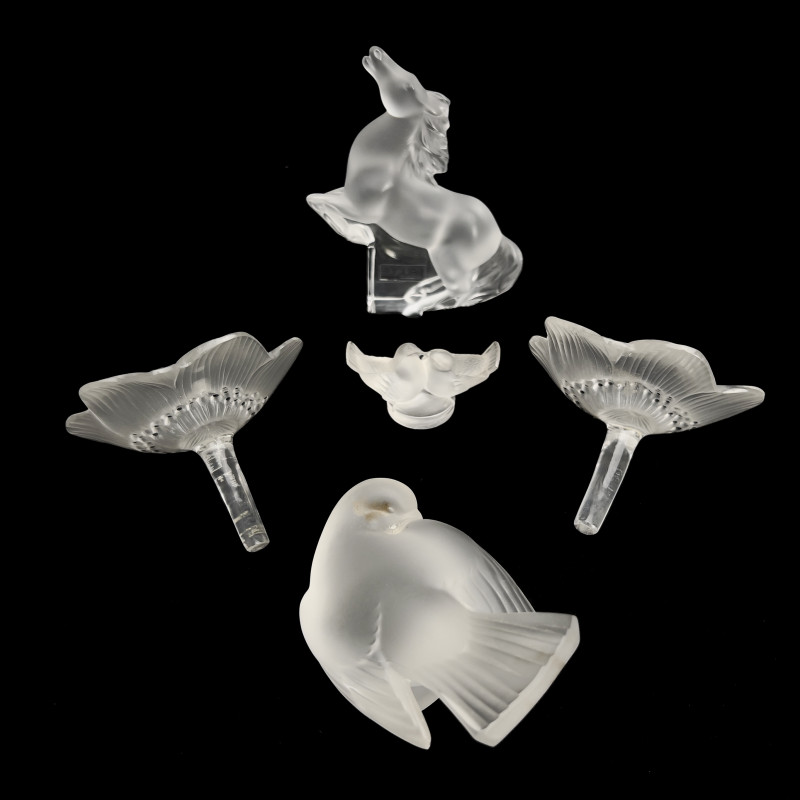 Lalique - Frosted Crystal Paperweights, Group of 5