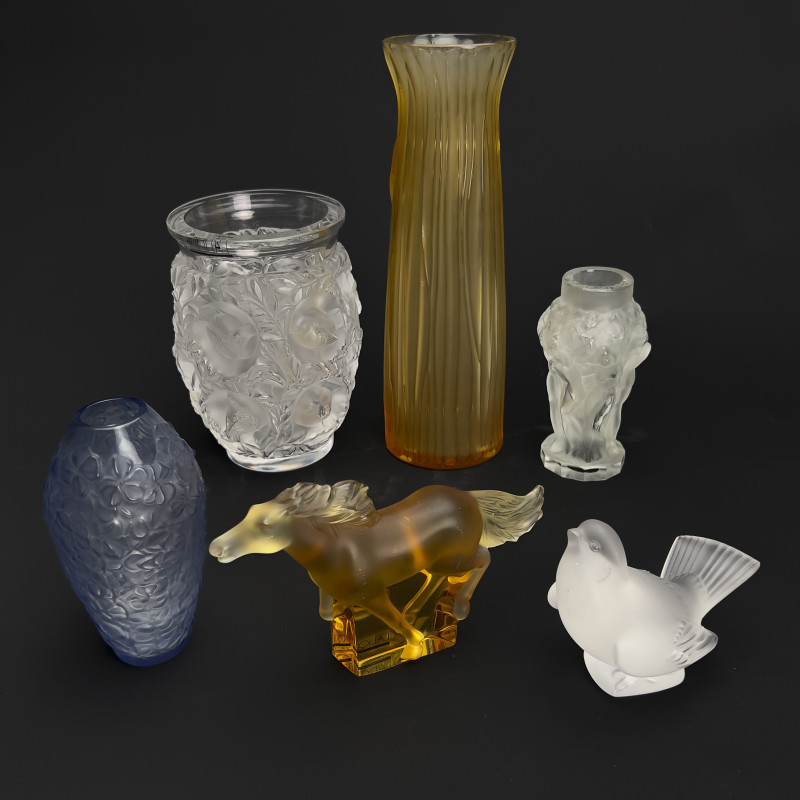 Lalique - Collection of Crystal Vases and Figurines, Group of 6