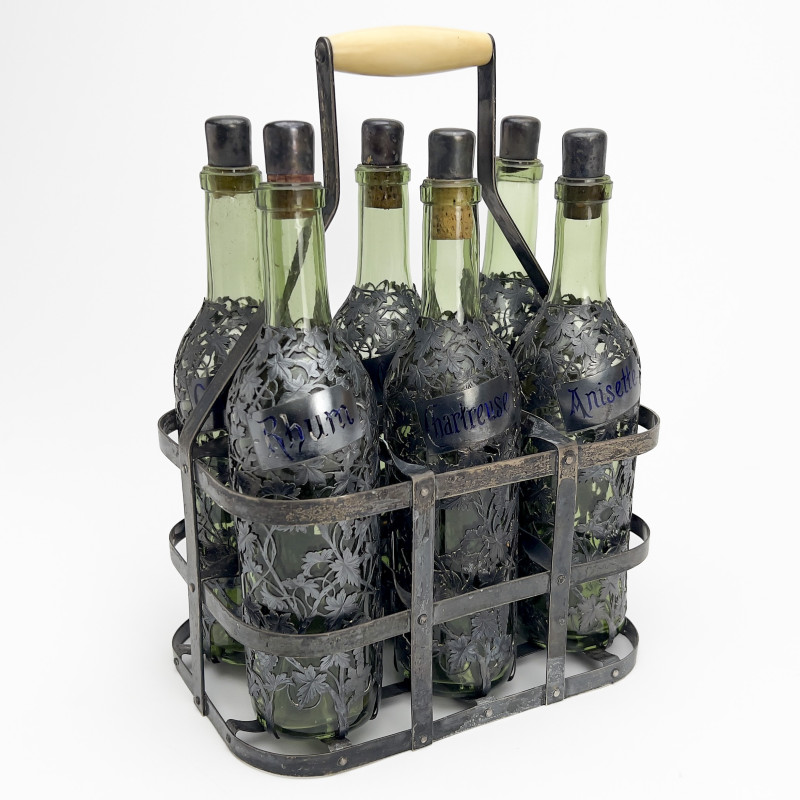 Enamel Silver Six Bottle Tantalus