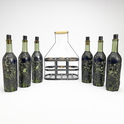 Enamel Silver Six Bottle Tantalus