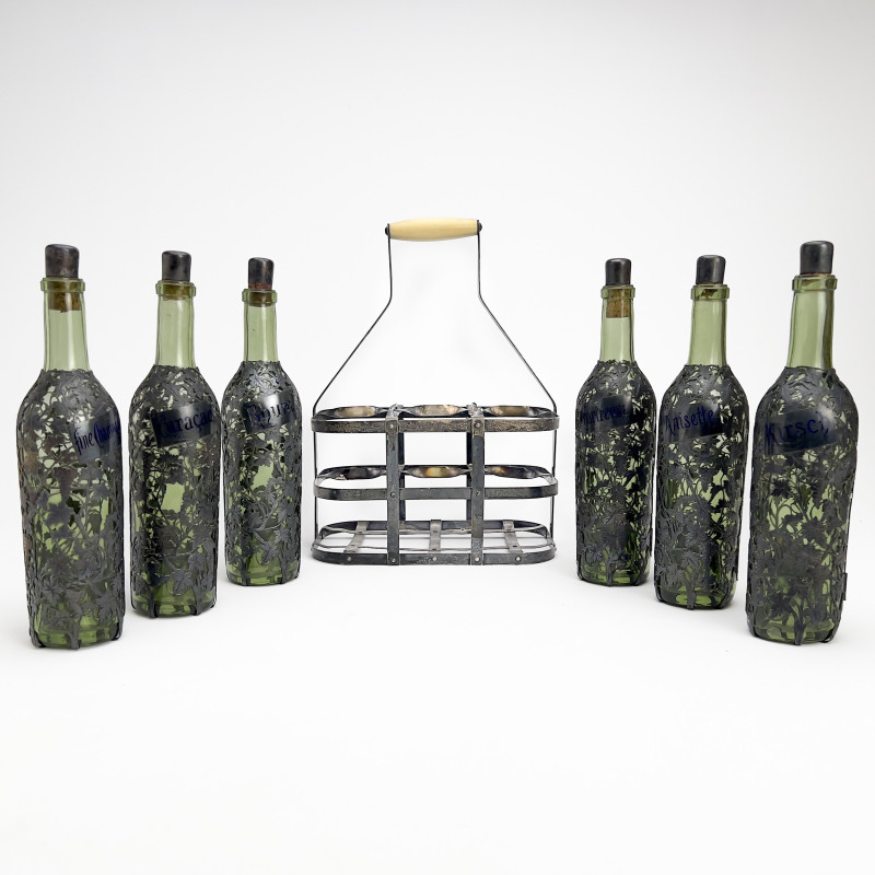 Enamel Silver Six Bottle Tantalus