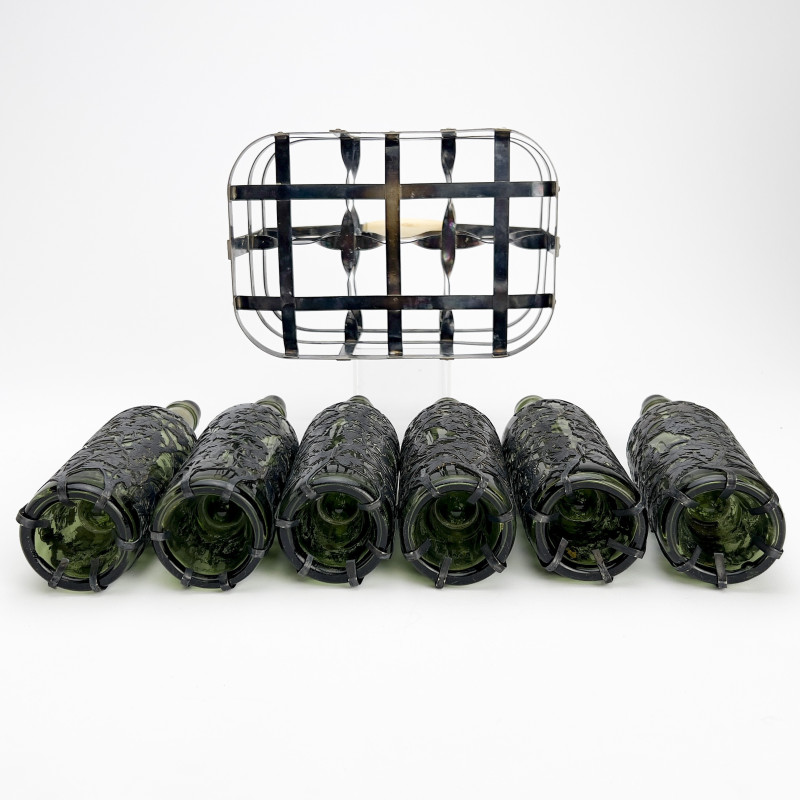 Enamel Silver Six Bottle Tantalus