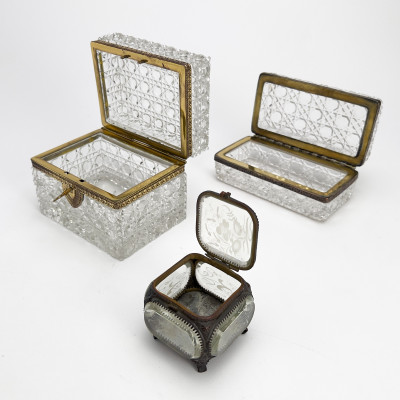 Three French Crystal Casket Boxes