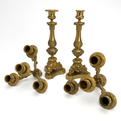 Pair of French, Gilt Bronze Candelabras