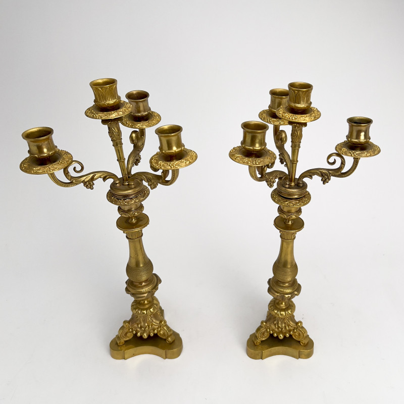 Pair of French, Gilt Bronze Candelabras